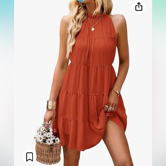 NWT Casual Halter Sleeveless Flowy Mini Babydoll Tiered Pleated Beach Sundress - Picture 3 of 4
